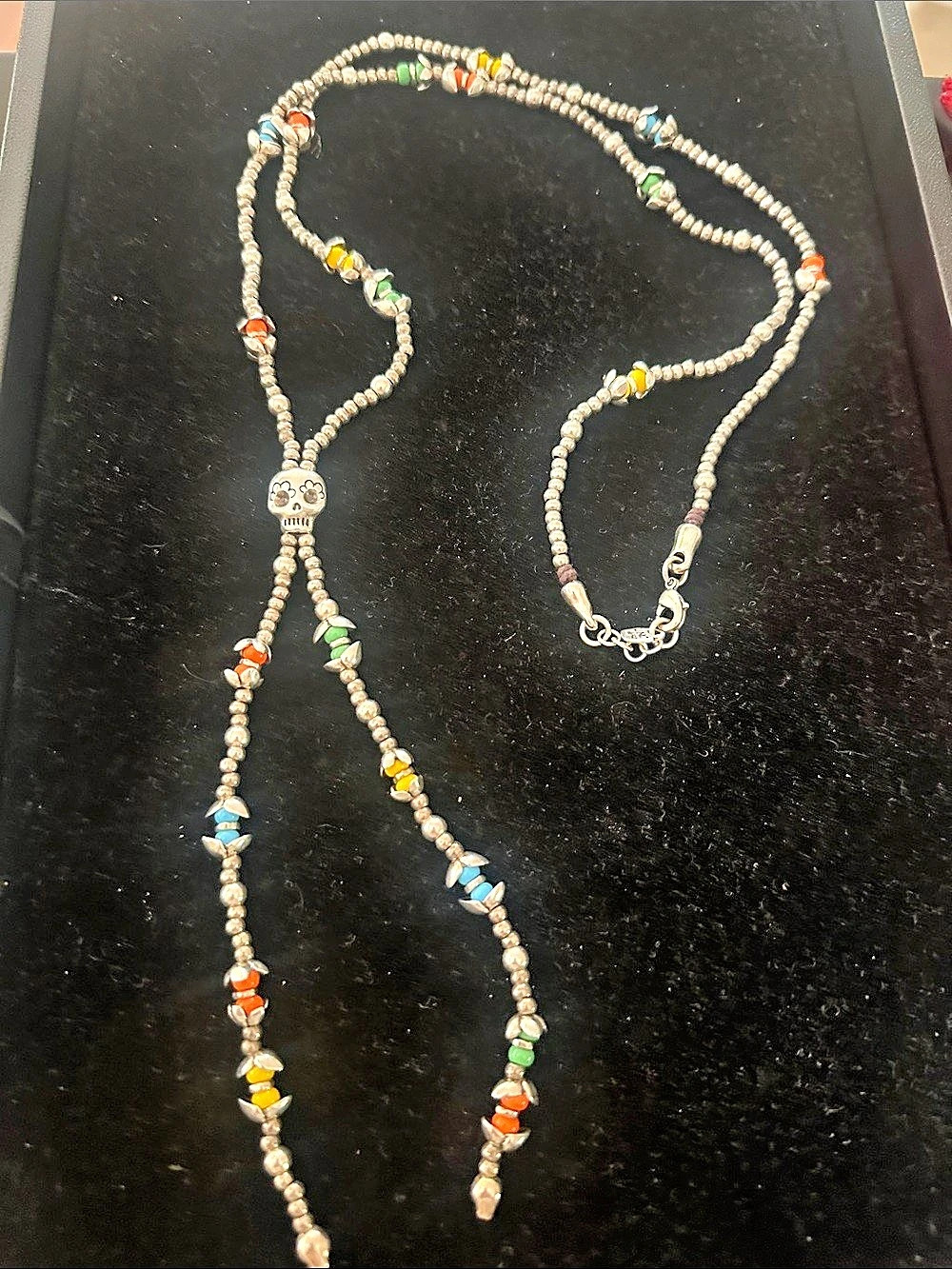 UNOde50 Oaxaca Skull Charm Necklace Skull Beaded Silver & Multicolor
